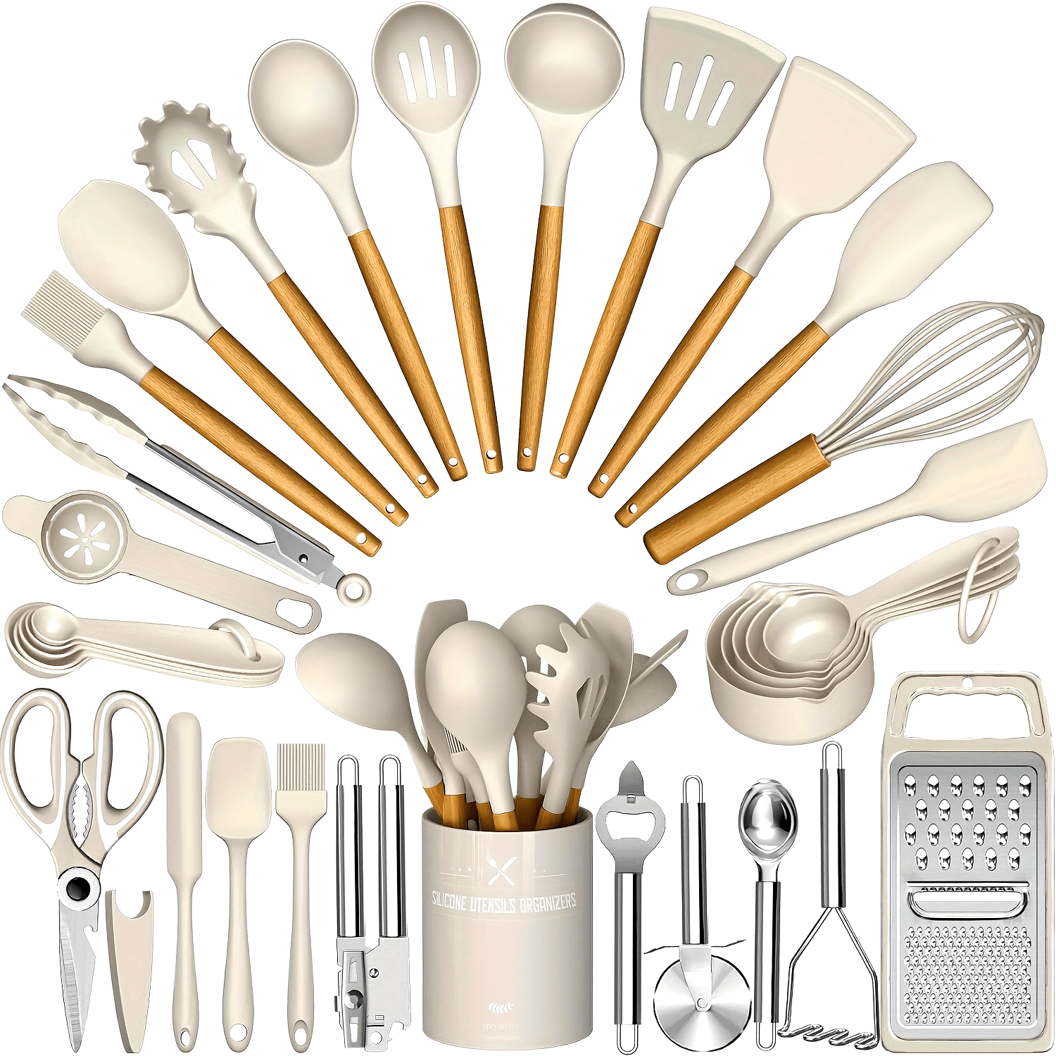 Kitchen Utensils Set 34pcs Silicone Cooking Utensils with Holder Heat Resistant Kitchen Utensil Spatula Set for Nonstick Cookware Black Wooden Handles Kitchen Gadgets Tools Set Father Gift