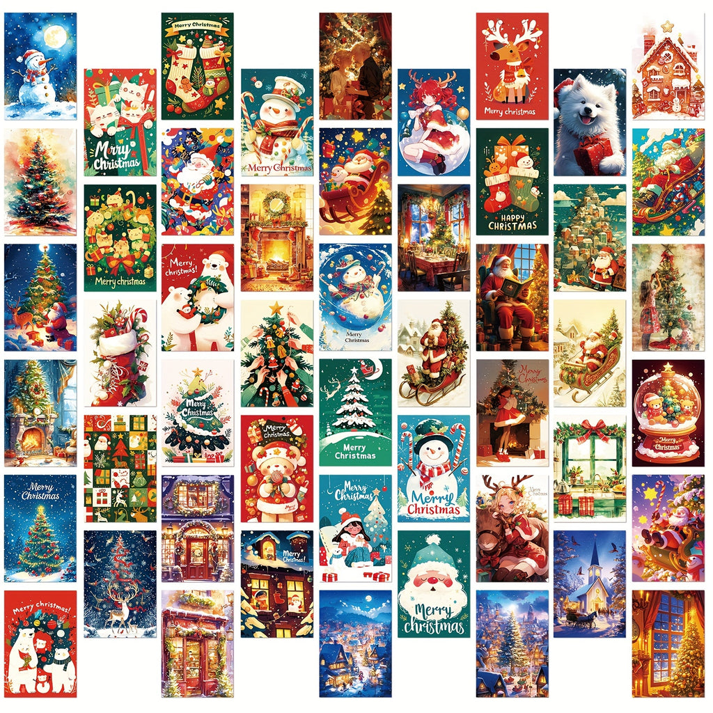 50 Merry Christmas Cards Snowman Tree Santa