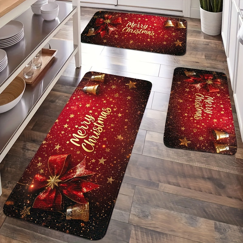 Christmas Festive NonSlip Flannel Mats  23pcs Bell and Star Design Set  Machine Washable Polyester Rectangular Floor Mats for Bedroom Living Room Dining Kitchen and Bathroom