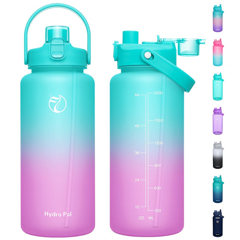 Hydro Pal 64oz2000ml Large Capacity Water Bottle with Time Markers 048hr Builtin Straw  Pacifier  Leakproof BPAFree Turquoise to Pink Gradient  for Gym Hiking Travel  Ideal Gift for Outdoor Enthusiasts Gym Hydration Stylish Hydration Du