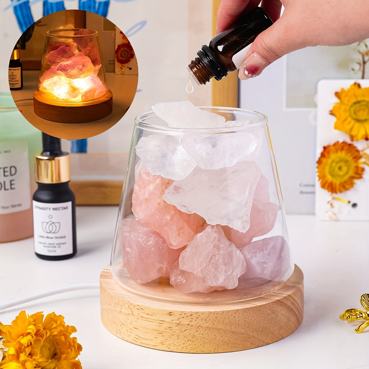Natural Crystal Aroma Stone Diffuser Bowl  Demagnetising Lamp Free Oil with Purchase