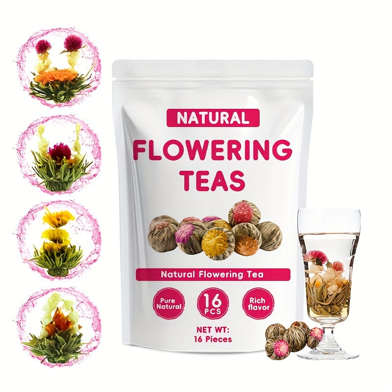 16pcs Blooming Flower Tea Set  4 Flavors CaffeineFree Green Tea with Edible Flowers