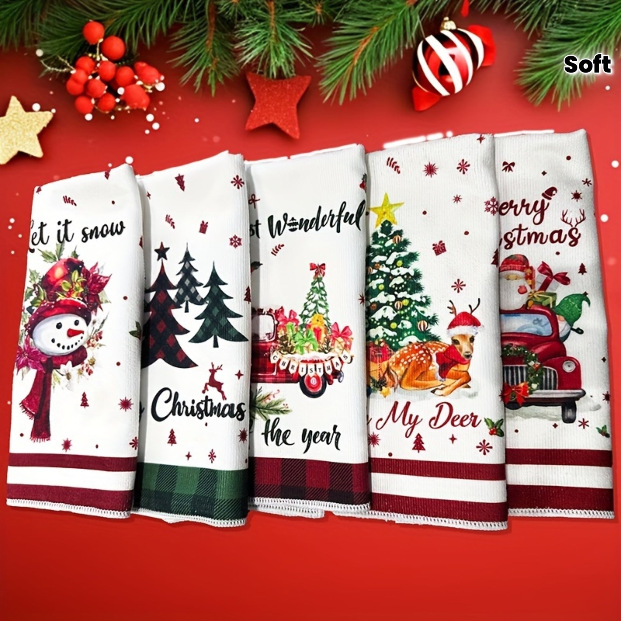 1Pack UltraSoft Microfiber Christmas Towel  Festive Cartoon Design with Snowflakes and Trees Highly Absorbent for Bathroom Use Holiday Decoration Best for Christmas