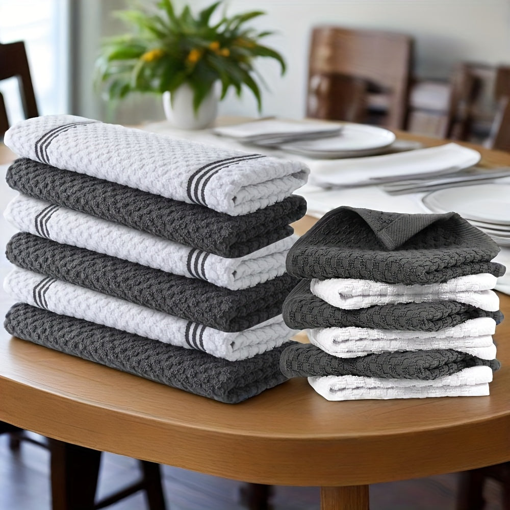 Kitchen Towel Set 12pcs Kitchen Towel Set  6 Hand Towels 15 X 25 6 Wash Towels 12 X 12 Great For Cooking Cleaning And Wiping Hands Made Of Highquality 100 Cotton Highly Absorbent And Durable To Ensure Daily Use