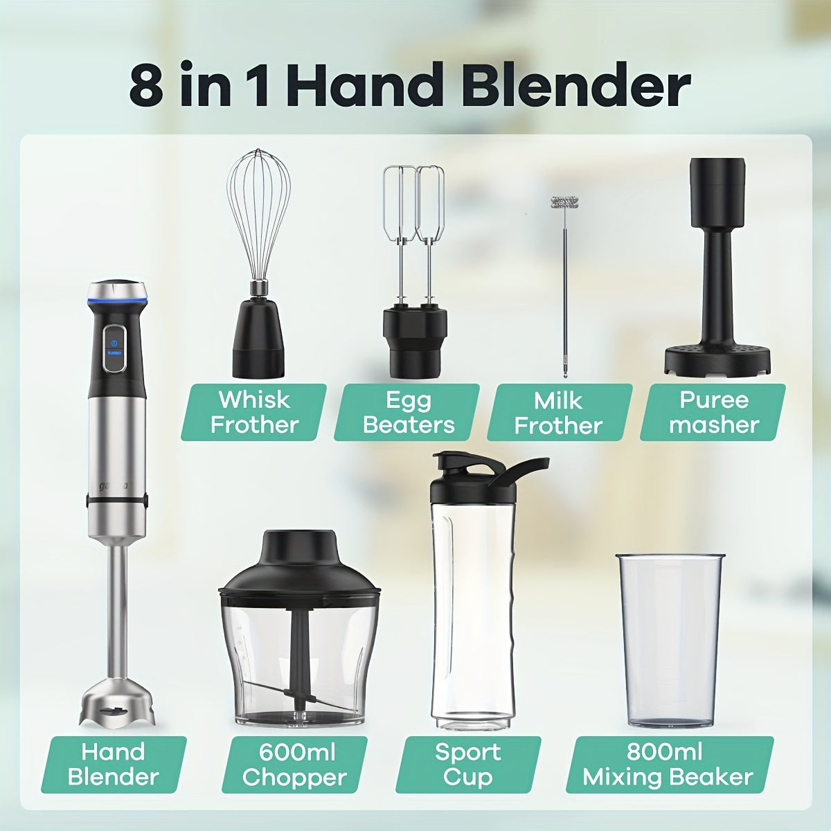 8in1 Immersion Blender 1000W Heavy Duty 16 Speeds Meat Chopper  More