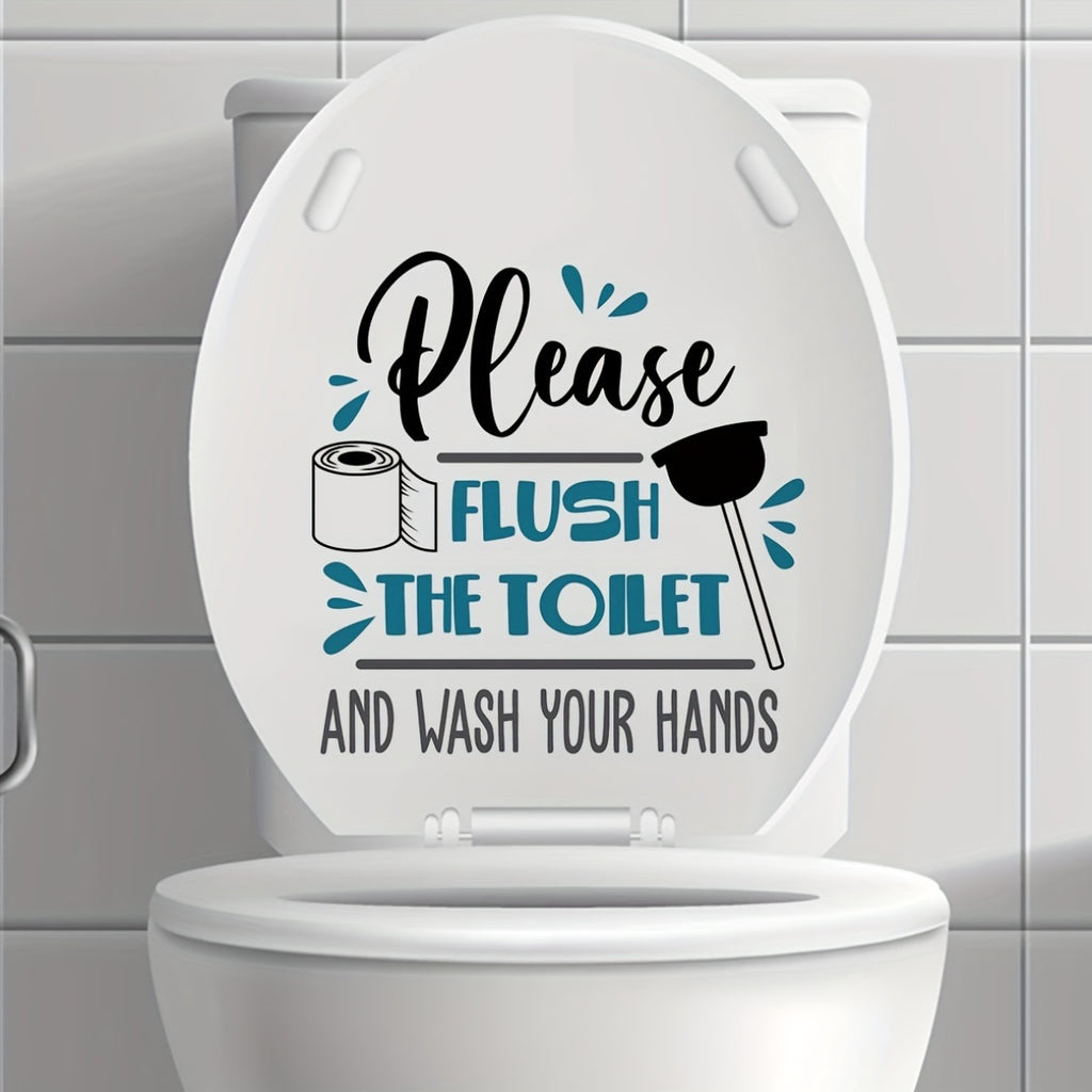 1pc Funny Bathroom Toilet Sticker  Waterproof SelfAdhesive Toilet Seat Decoration with Flush the Toilet Text  No Residue Removal Toilet Sticker Flush Flush Sticker Bathroom Accessorie Bathroom Sticker
