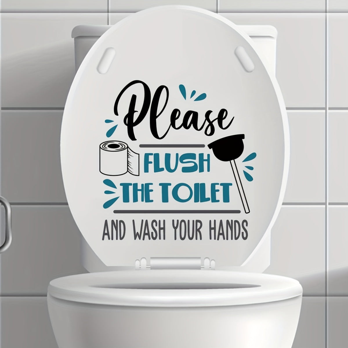 1pc Funny Bathroom Toilet Sticker  Waterproof SelfAdhesive Toilet Seat Decoration with Flush the Toilet Text  No Residue Removal Toilet Sticker Flush Flush Sticker Bathroom Accessorie Bathroom Sticker