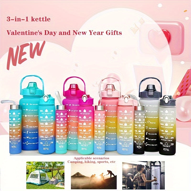 3in1 Water Bottle 3in1 70oz BPAFree Gradient Water Bottle Set  Pink LeakProof with Daily Hydration Tracker  Ideal for Camping Hiking Sports  Home Gifts Perfect for Valentines Day New Year Christmas Thanksgiving Mothers Day Camping Es